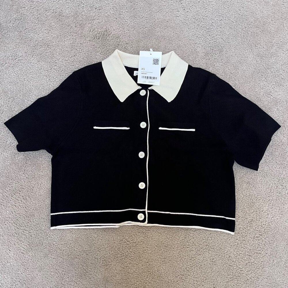 OAK+FORT Cropped Knit Blouse in Black Size XS (NWT)